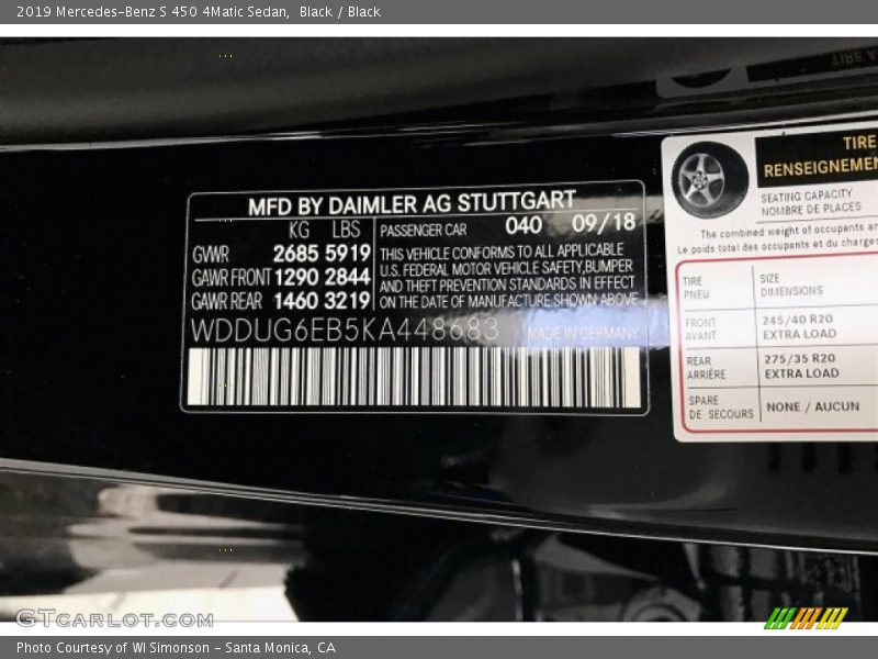 2019 S 450 4Matic Sedan Black Color Code 040