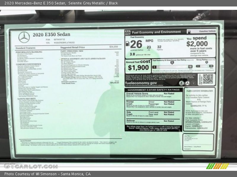  2020 E 350 Sedan Window Sticker