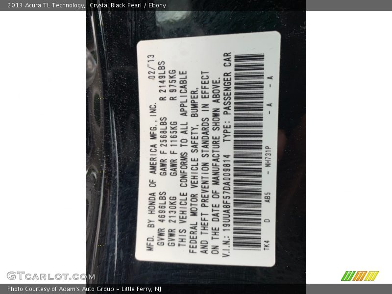 Crystal Black Pearl / Ebony 2013 Acura TL Technology