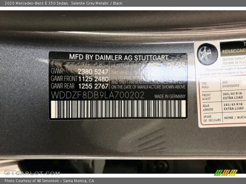 Selenite Grey Metallic / Black 2020 Mercedes-Benz E 350 Sedan