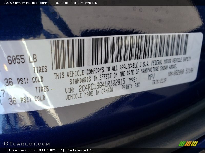 Jazz Blue Pearl / Alloy/Black 2020 Chrysler Pacifica Touring L