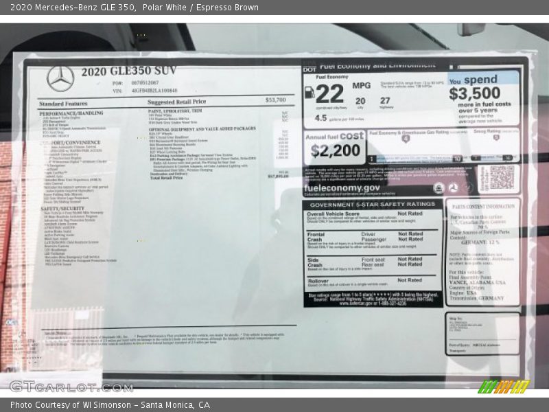  2020 GLE 350 Window Sticker