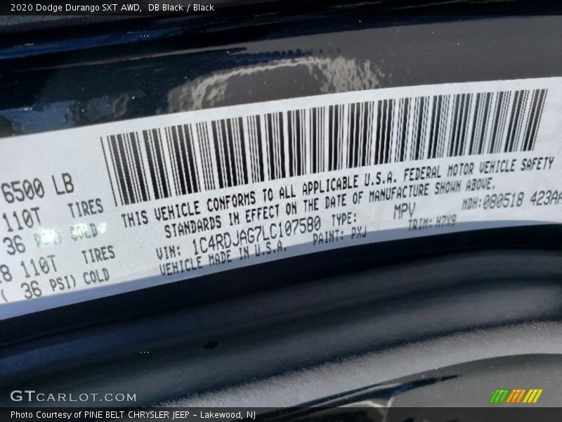 DB Black / Black 2020 Dodge Durango SXT AWD