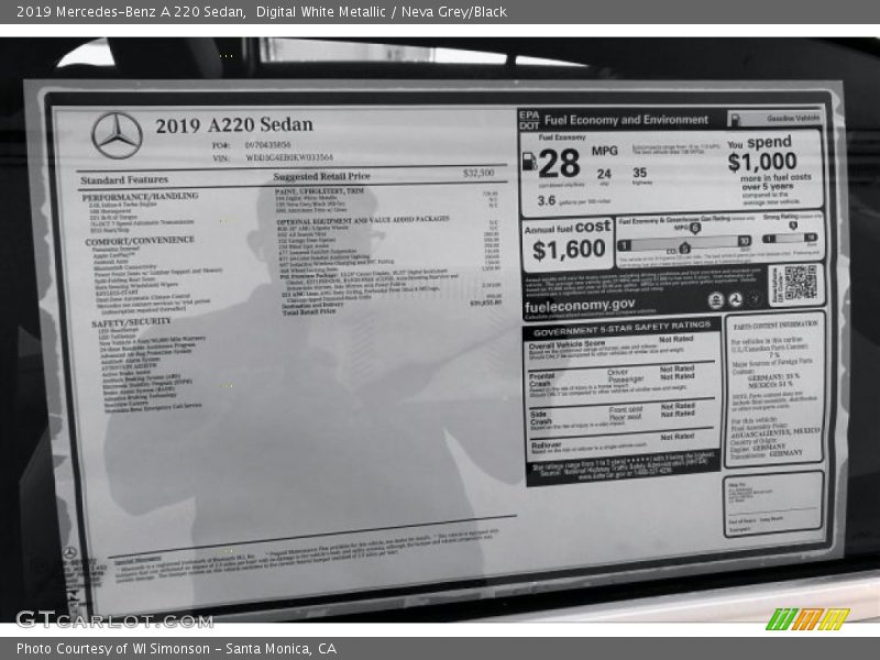 Digital White Metallic / Neva Grey/Black 2019 Mercedes-Benz A 220 Sedan