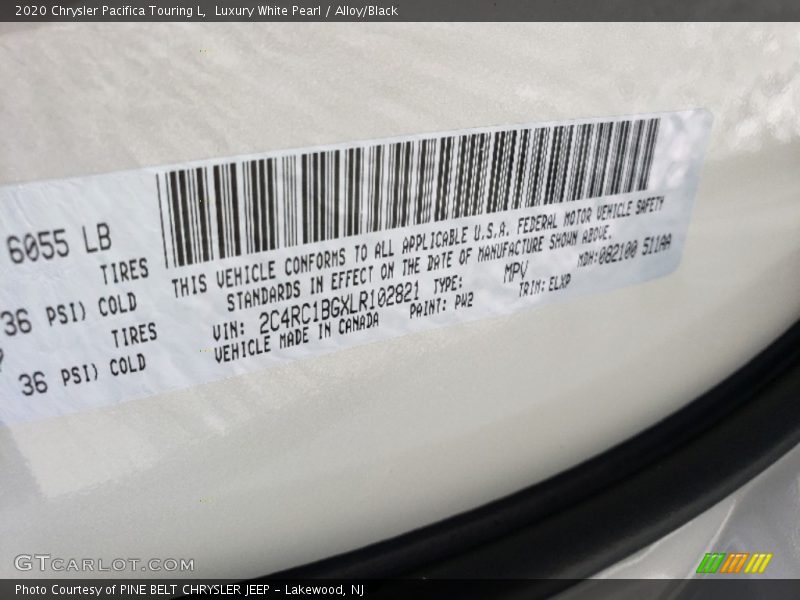 2020 Pacifica Touring L Luxury White Pearl Color Code PW2