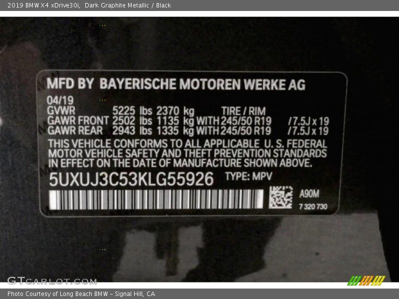 Dark Graphite Metallic / Black 2019 BMW X4 xDrive30i