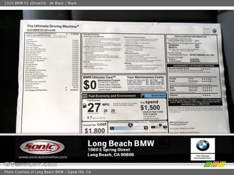 Jet Black / Black 2020 BMW X3 sDrive30i