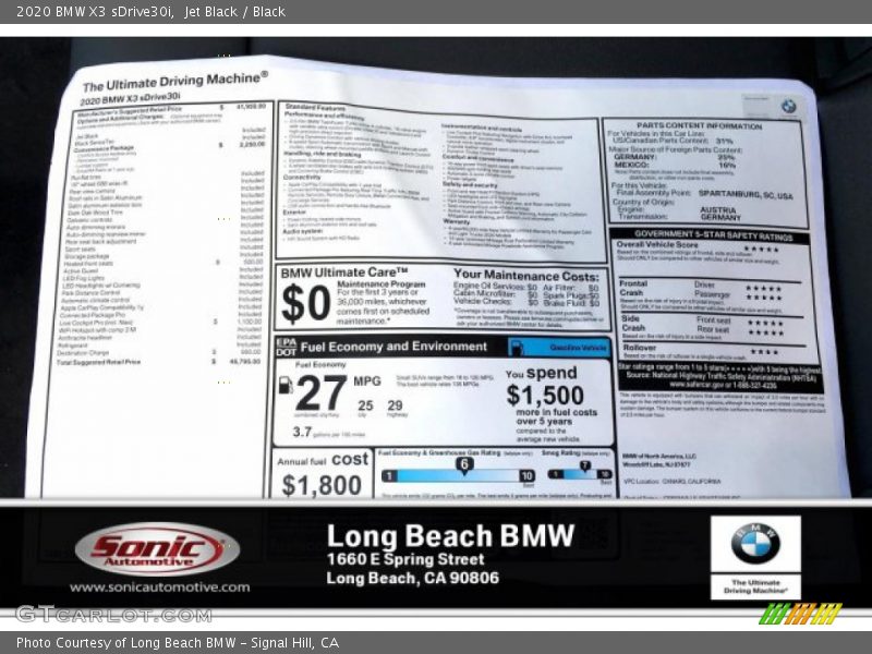 Jet Black / Black 2020 BMW X3 sDrive30i