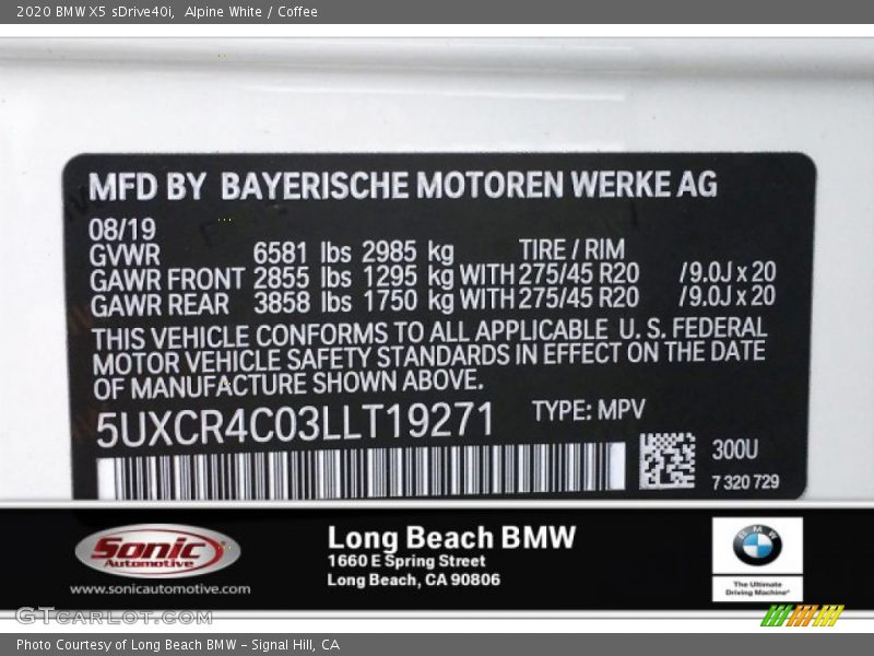 Alpine White / Coffee 2020 BMW X5 sDrive40i