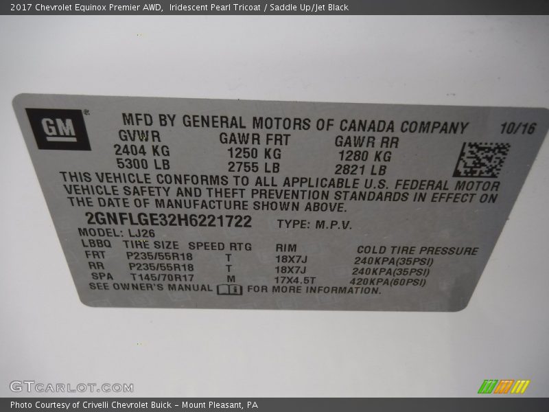 Iridescent Pearl Tricoat / Saddle Up/Jet Black 2017 Chevrolet Equinox Premier AWD