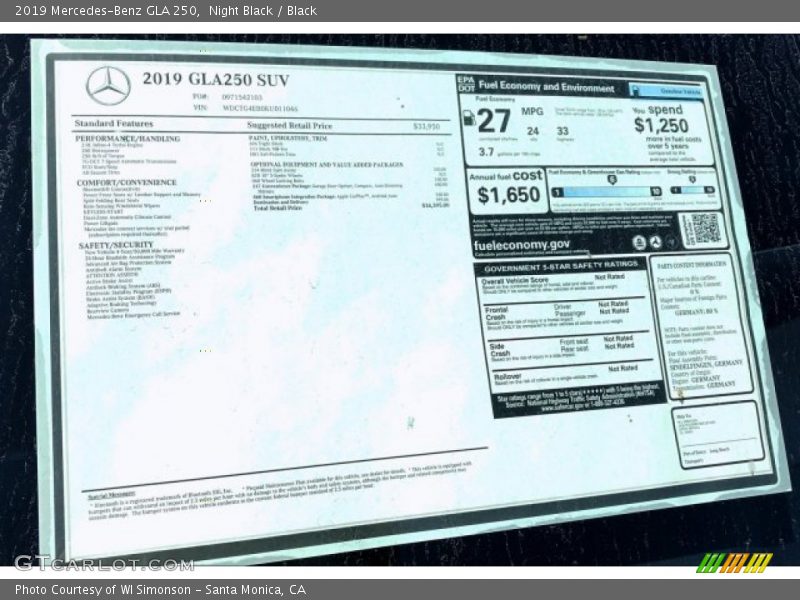 Night Black / Black 2019 Mercedes-Benz GLA 250