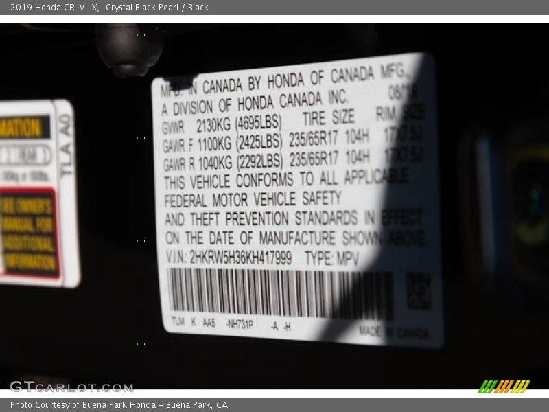 Crystal Black Pearl / Black 2019 Honda CR-V LX