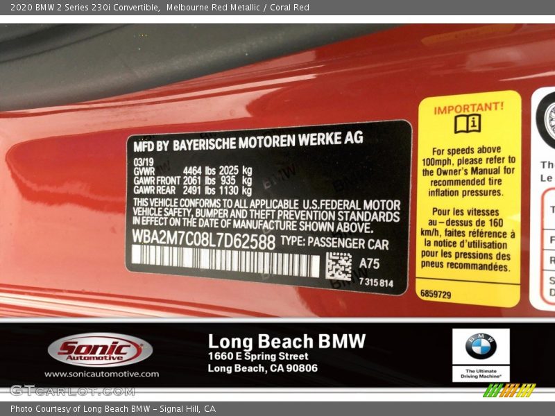 2020 2 Series 230i Convertible Melbourne Red Metallic Color Code A75