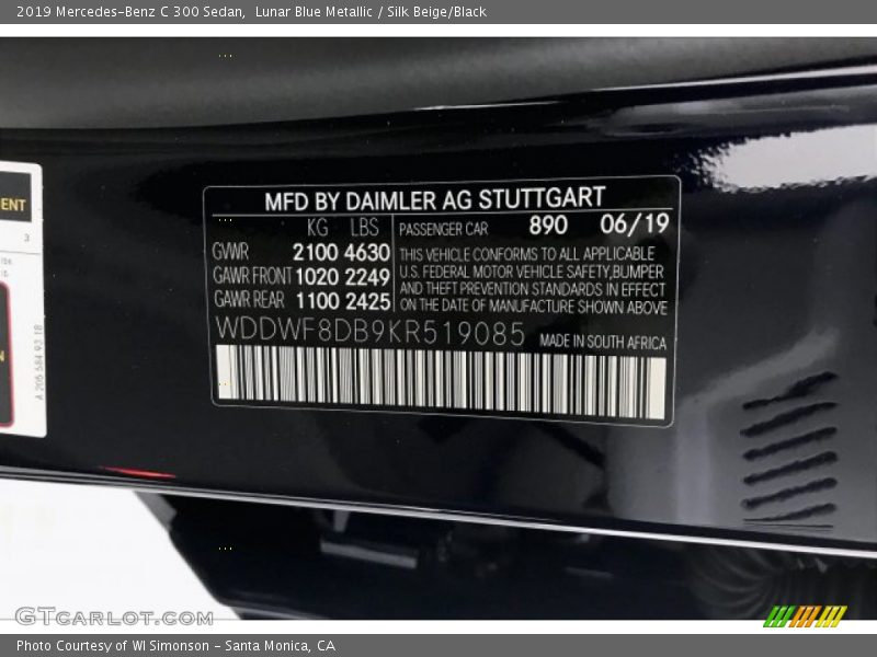 Lunar Blue Metallic / Silk Beige/Black 2019 Mercedes-Benz C 300 Sedan