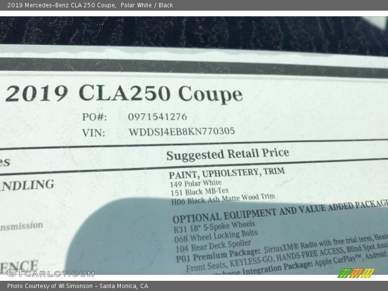 Polar White / Black 2019 Mercedes-Benz CLA 250 Coupe