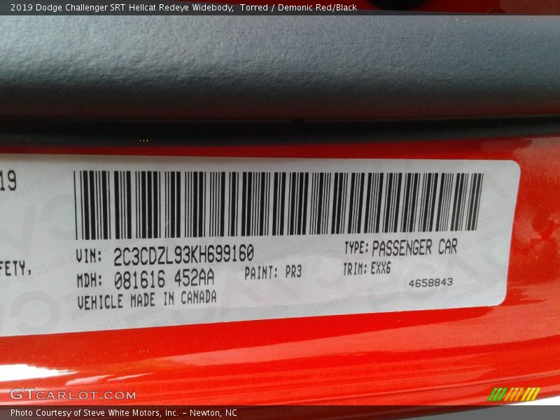 2019 Challenger SRT Hellcat Redeye Widebody Torred Color Code PR3