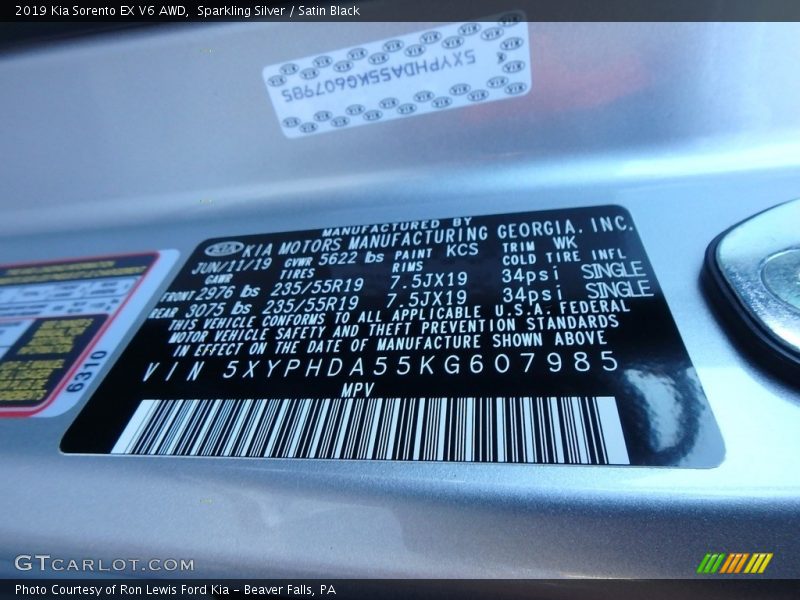 2019 Sorento EX V6 AWD Sparkling Silver Color Code KCS