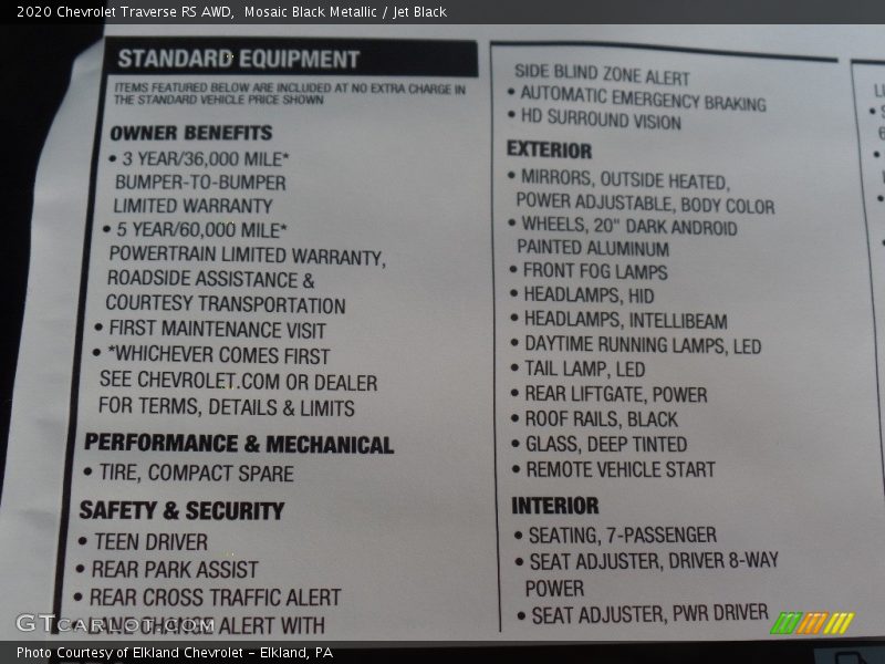 Mosaic Black Metallic / Jet Black 2020 Chevrolet Traverse RS AWD