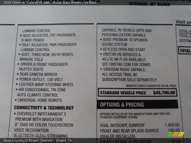 Mosaic Black Metallic / Jet Black 2020 Chevrolet Traverse RS AWD