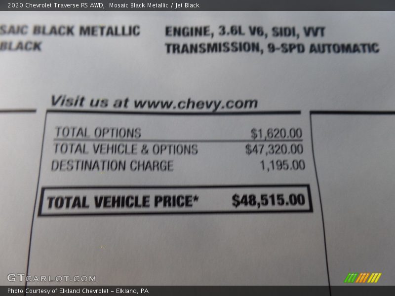 Mosaic Black Metallic / Jet Black 2020 Chevrolet Traverse RS AWD