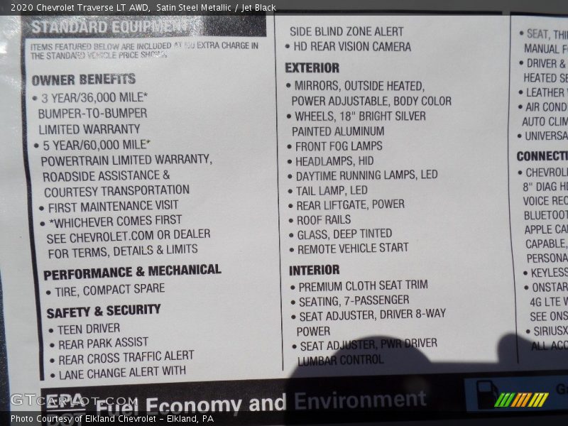 Satin Steel Metallic / Jet Black 2020 Chevrolet Traverse LT AWD
