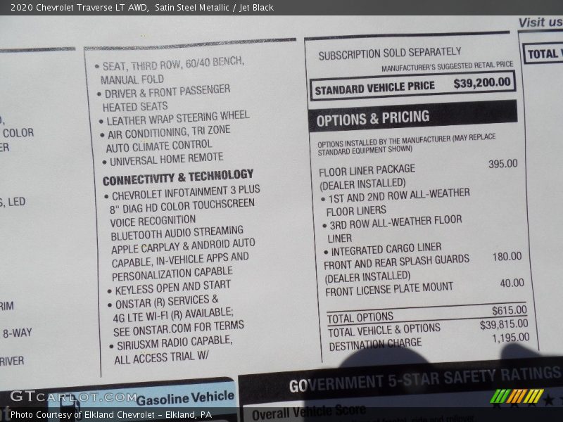 Satin Steel Metallic / Jet Black 2020 Chevrolet Traverse LT AWD
