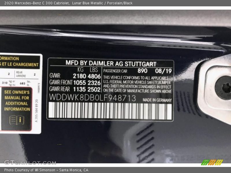 2020 C 300 Cabriolet Lunar Blue Metallic Color Code 890