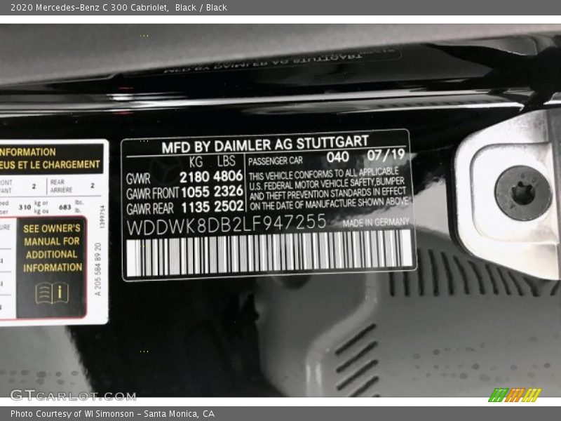 2020 C 300 Cabriolet Black Color Code 040