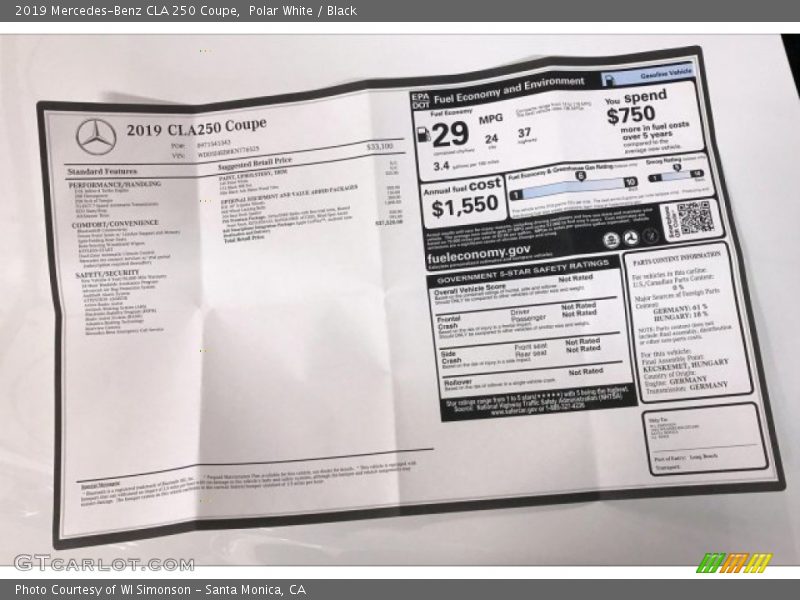 Polar White / Black 2019 Mercedes-Benz CLA 250 Coupe