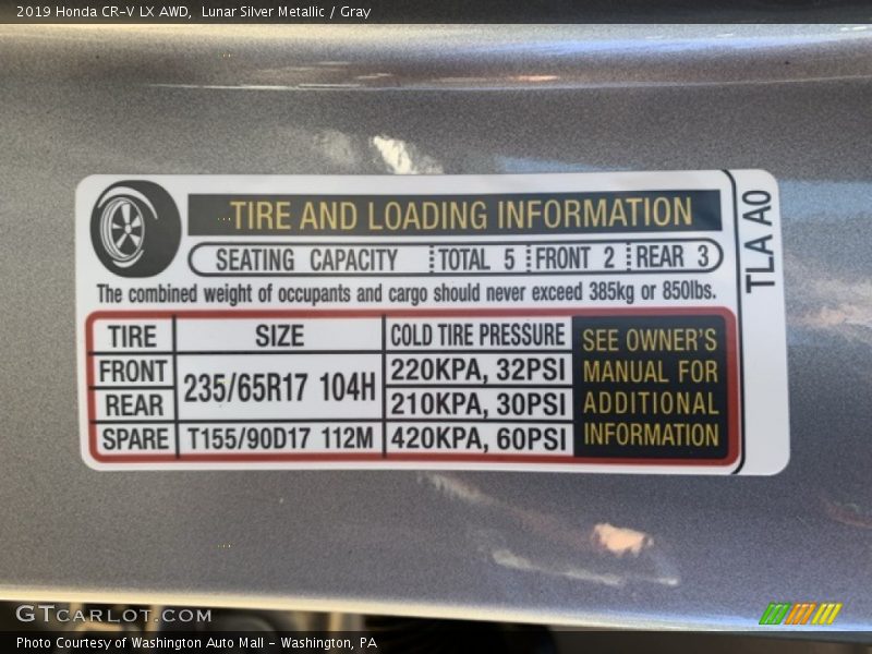 Lunar Silver Metallic / Gray 2019 Honda CR-V LX AWD