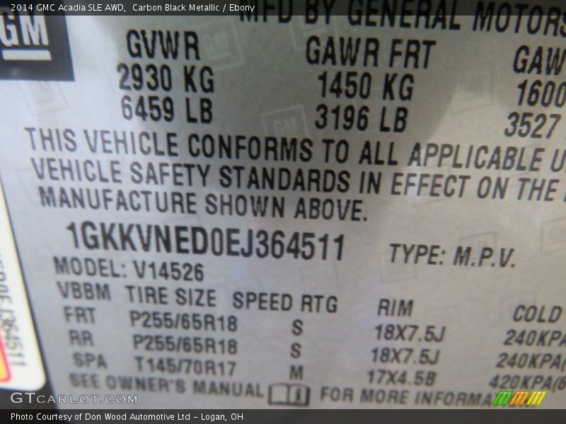 Carbon Black Metallic / Ebony 2014 GMC Acadia SLE AWD