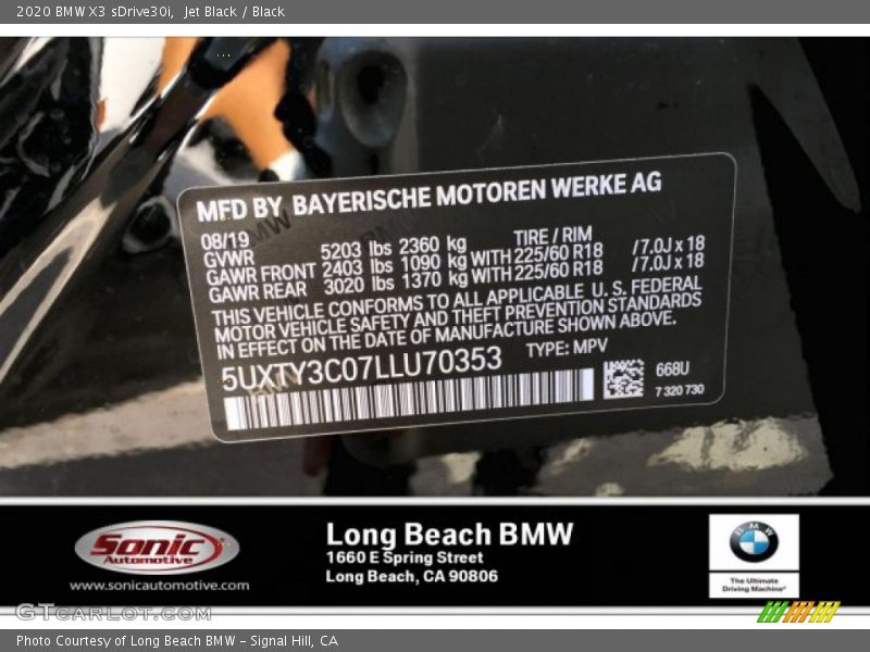 Jet Black / Black 2020 BMW X3 sDrive30i