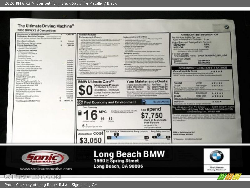 Black Sapphire Metallic / Black 2020 BMW X3 M Competition