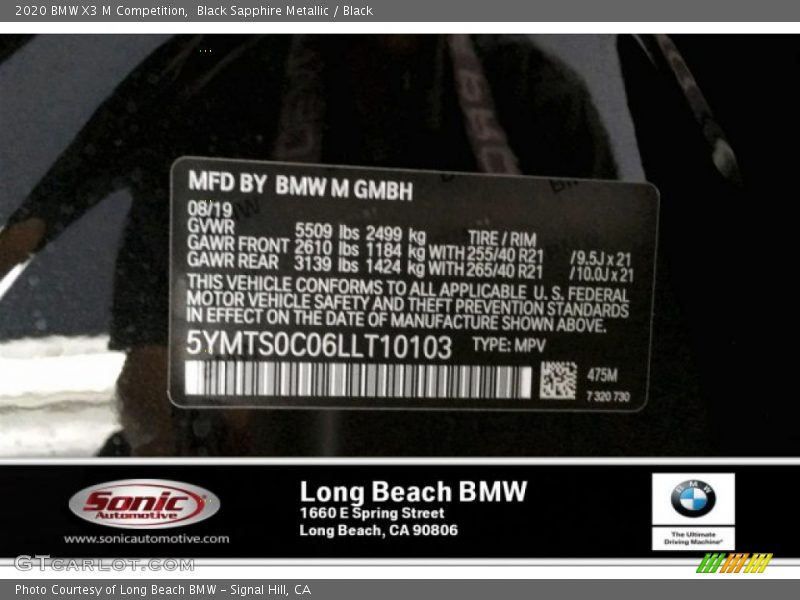 Black Sapphire Metallic / Black 2020 BMW X3 M Competition