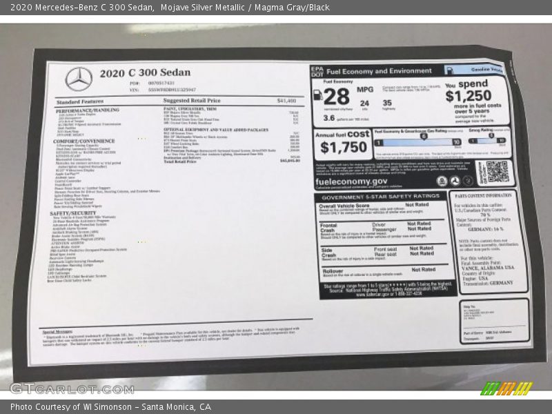 Mojave Silver Metallic / Magma Gray/Black 2020 Mercedes-Benz C 300 Sedan