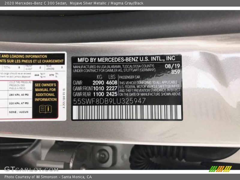 Mojave Silver Metallic / Magma Gray/Black 2020 Mercedes-Benz C 300 Sedan