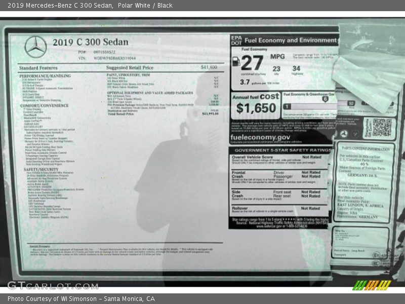 Polar White / Black 2019 Mercedes-Benz C 300 Sedan