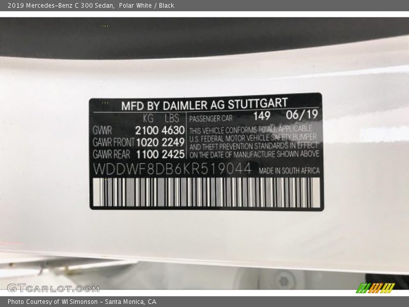 Polar White / Black 2019 Mercedes-Benz C 300 Sedan