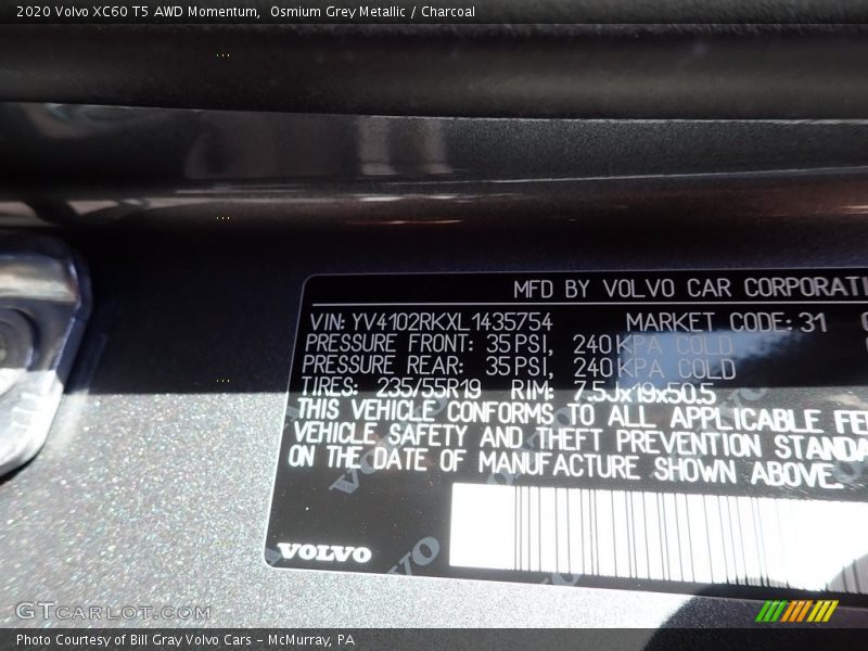 Osmium Grey Metallic / Charcoal 2020 Volvo XC60 T5 AWD Momentum
