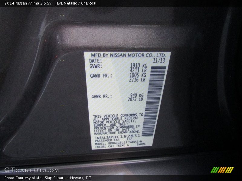 Java Metallic / Charcoal 2014 Nissan Altima 2.5 SV