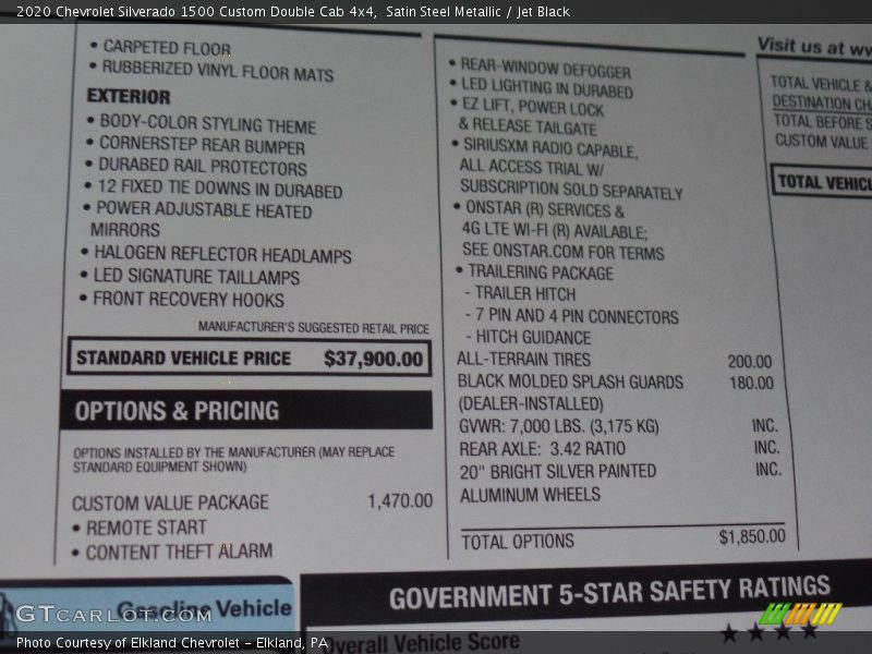 Satin Steel Metallic / Jet Black 2020 Chevrolet Silverado 1500 Custom Double Cab 4x4