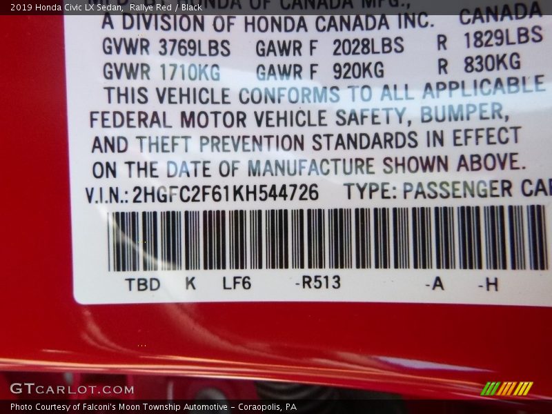 Rallye Red / Black 2019 Honda Civic LX Sedan