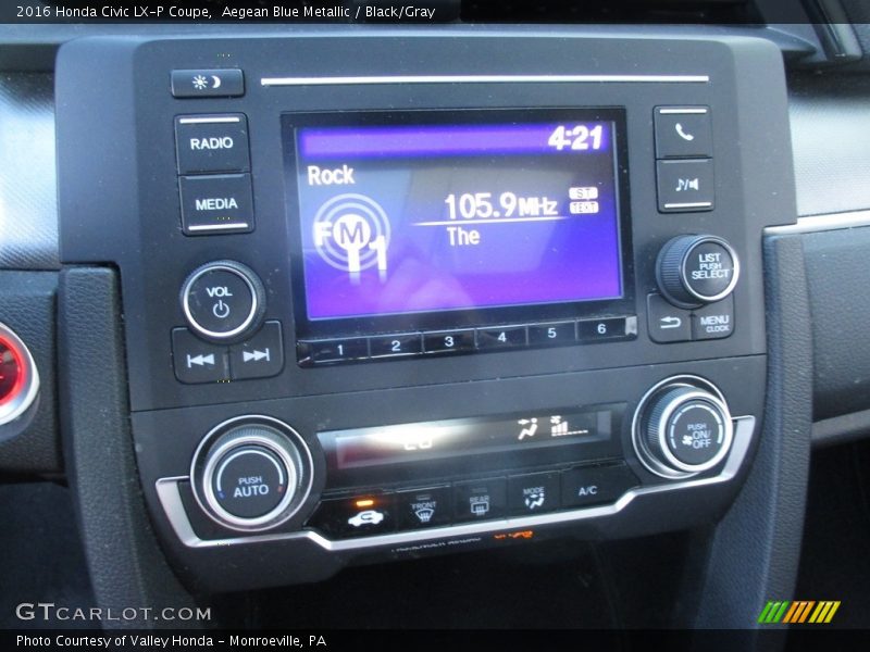 Aegean Blue Metallic / Black/Gray 2016 Honda Civic LX-P Coupe