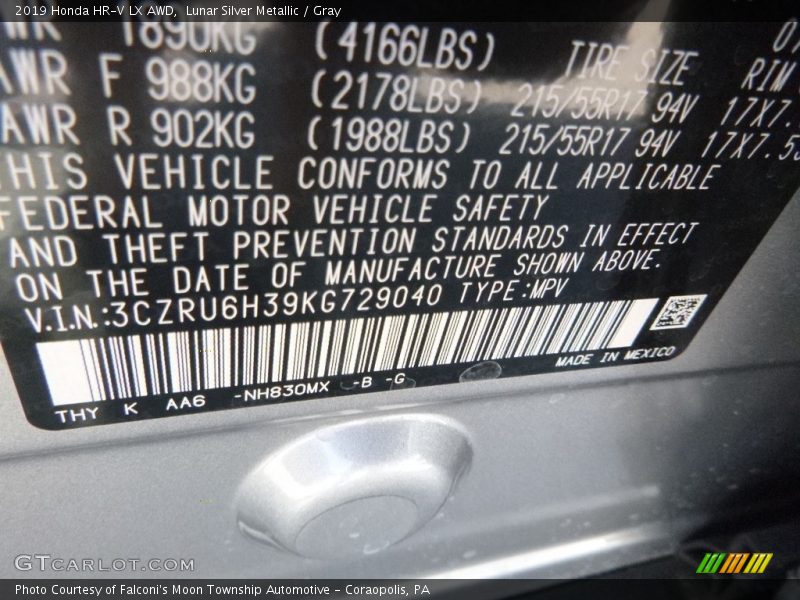 Lunar Silver Metallic / Gray 2019 Honda HR-V LX AWD
