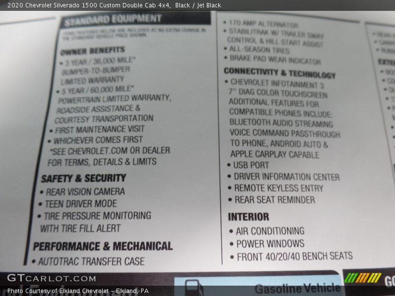 Black / Jet Black 2020 Chevrolet Silverado 1500 Custom Double Cab 4x4