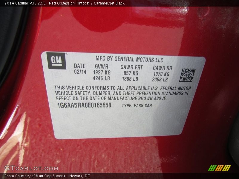 Red Obsession Tintcoat / Caramel/Jet Black 2014 Cadillac ATS 2.5L
