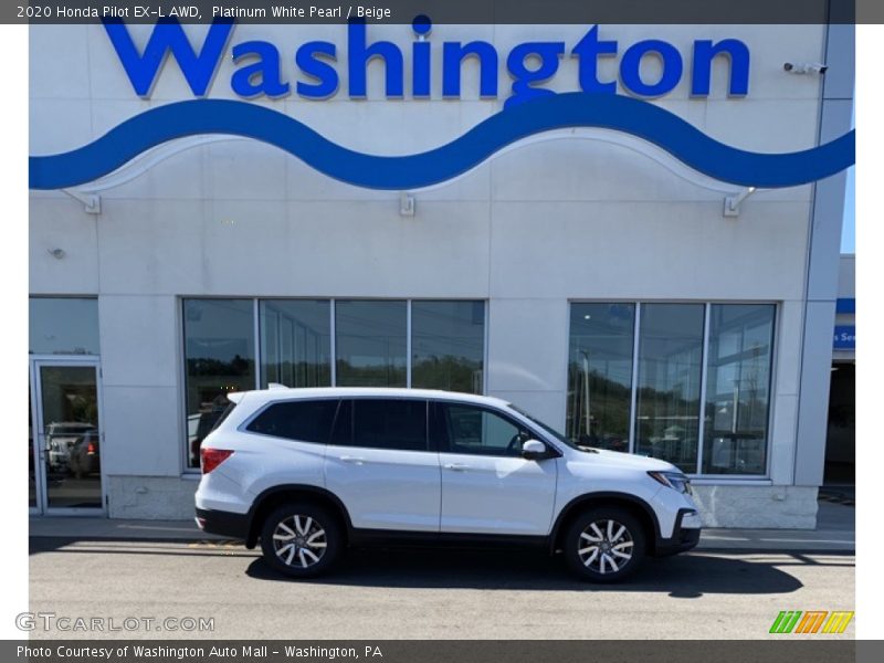 Platinum White Pearl / Beige 2020 Honda Pilot EX-L AWD