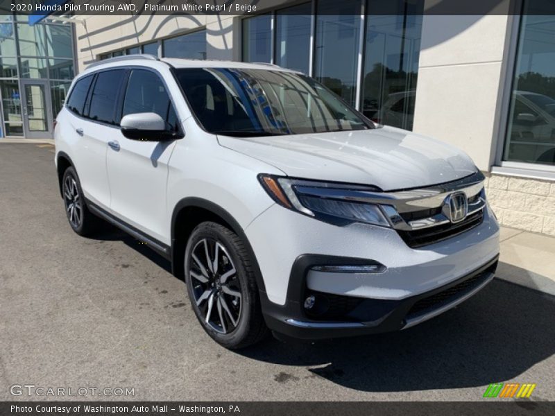 Platinum White Pearl / Beige 2020 Honda Pilot Touring AWD
