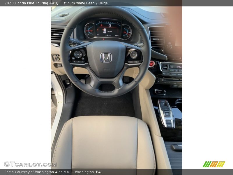 Platinum White Pearl / Beige 2020 Honda Pilot Touring AWD