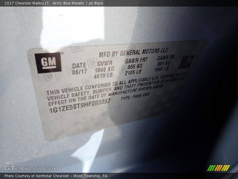 Arctic Blue Metallic / Jet Black 2017 Chevrolet Malibu LT